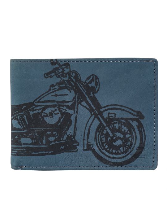 Leather Zentrum Genuine Leather Classic Bike Print  Bi-Fold Grey Men's Wallet (8 Card Slots)