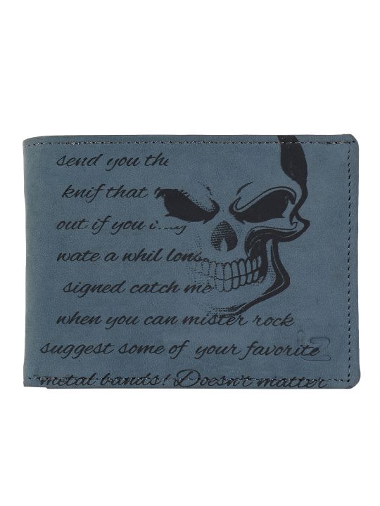 Leather Zentrum Genuine Leather Classic Lovely MSG Skull Print  Bi-Fold Olive Men's Wallet (8 Card Slots)
