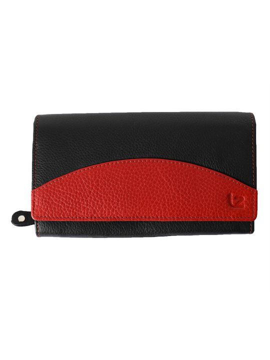 Leather Zentrum Genuine Leather Black & Red Women's Casual Wallet Clutch