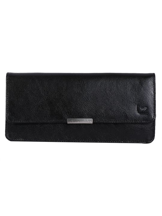 Leather Zentrum Black Leather Clutch For Women's