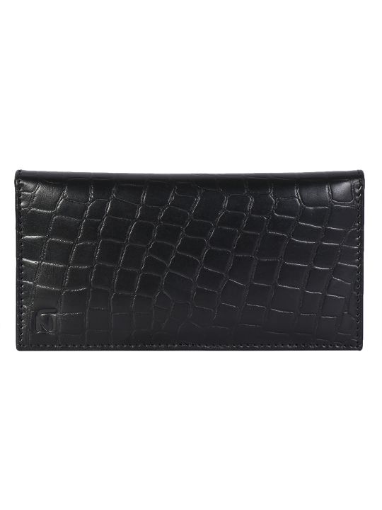 Leather Zentrum Black Croco Genuine Leather Classic Wallet Clutch For Women's (18 Card Slots)