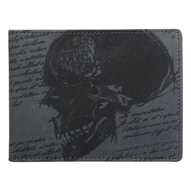 Leather Zentrum Classic Skull Print  Bi-Fold Olive Men's Leather Wallet (8 Card Slots)