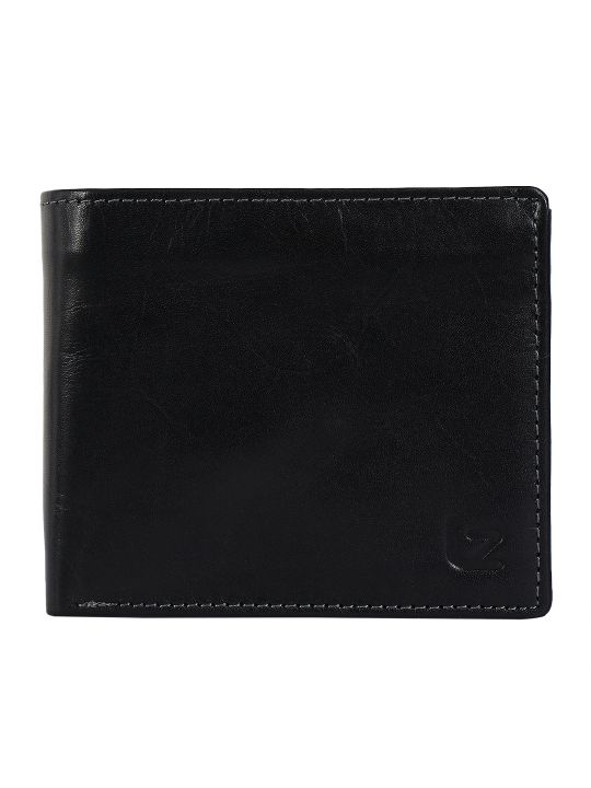 Leather Zentrum Premium Leather Black Bi-Fold Men's Wallet (5 Card Slots)