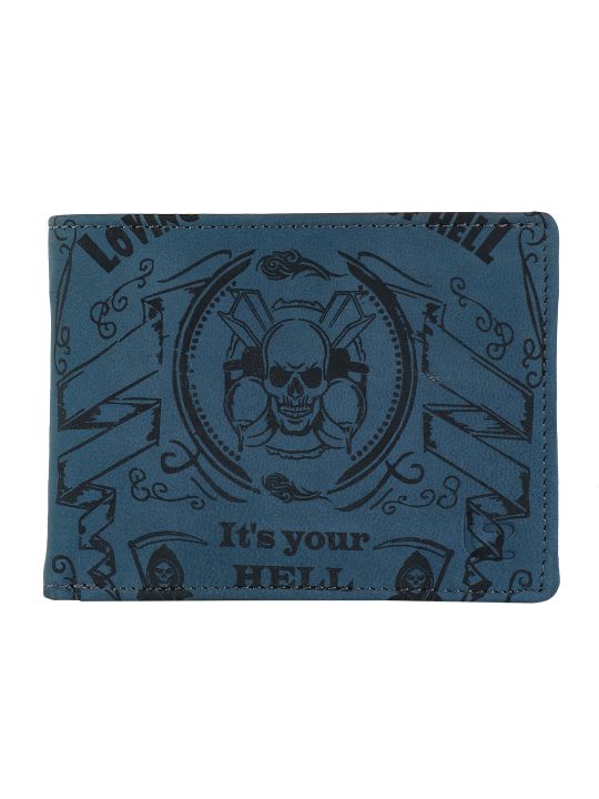 Leather Zentrum Genuine Leather Classic Loving The Burn Of Hell Skull Print  Bi-Fold Olive Men's Wallet (8 Card Slots)